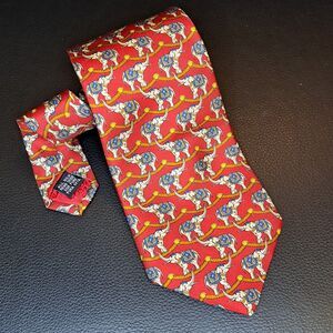 Vintage John Comfort London England 100% Silk Mens Tie Elephants Maroon Red